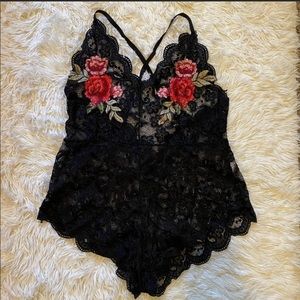 Vintage Black Lace Teddy Bodysuit